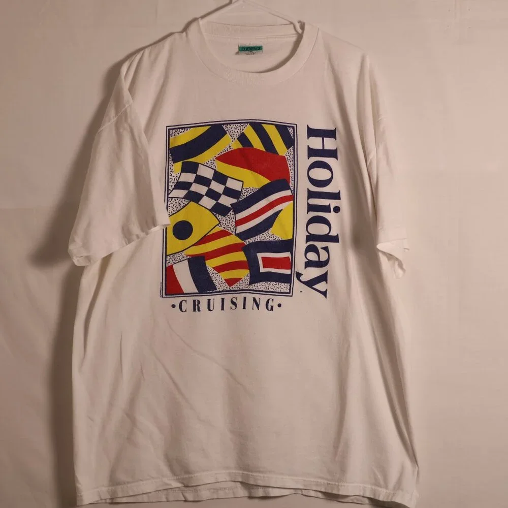 Vintage Early 90’s Holiday Cruising T Shirt Size 2XL Single Stitch Art Flags USA - Picture 3 of 11